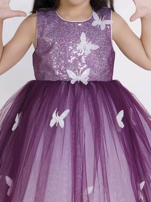 Wine embellished net Sleeveless party frock for kids 5