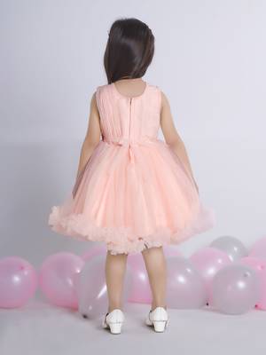 Peach embellished Sleeveless net party frock for kids 2