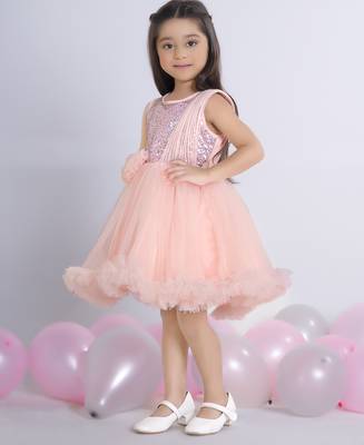 Peach embellished Sleeveless net party frock for kids 4