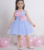 Blue bow applique Sleeveless net party frock for kids