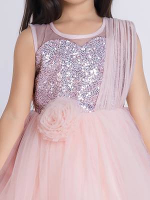 Peach embellished Sleeveless net party frock for kids 5