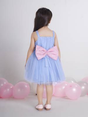 Blue bow applique Sleeveless net party frock for kids 2