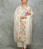 White cotton silk printed kurta set