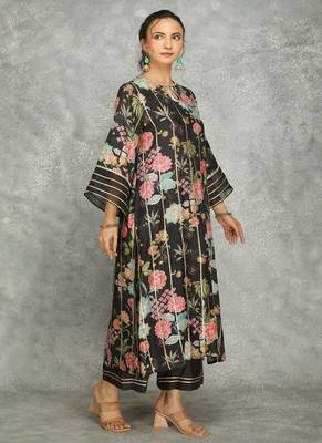 Black cotton silk printed kurta set 3