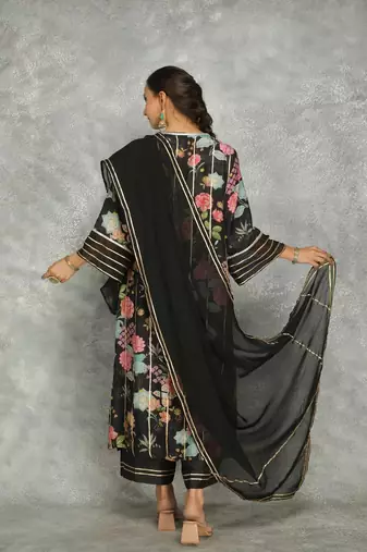 Black cotton silk printed kurta set