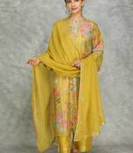 Yellow cotton silk printed kurta set