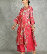 Hot pink cotton silk printed kurta set
