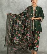 Green cotton silk mirrror embroidered angrakha kurta set