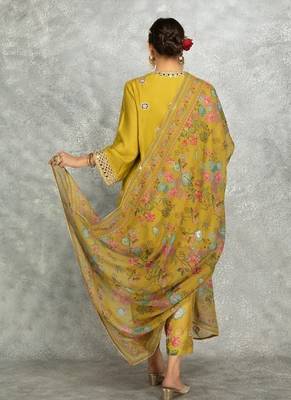 Mustard cotton silk mirrror embroidered angrakha kurta set 4