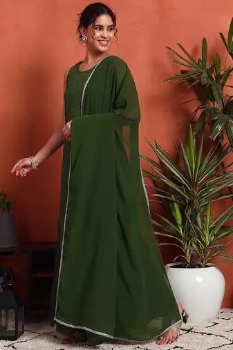 Forest green embroidered georgette  Kurta pant and palazzo set
