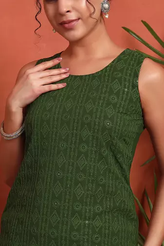 Forest green embroidered georgette  Kurta pant and palazzo set