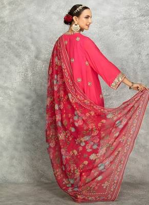 Hot pink cotton silk mirrror embroidered angrakha kurta set 4