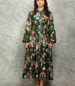 Green floral printed cotton dress