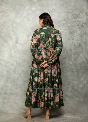 Green floral printed cotton dress 4