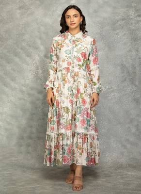 White floral printed cotton dress 1