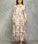 White floral printed cotton dress