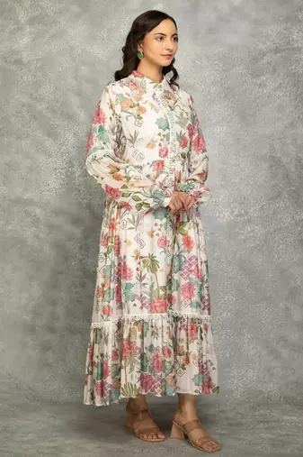 White floral printed cotton dress