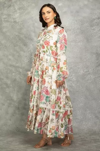 White floral printed cotton dress