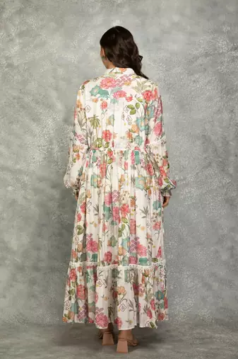 White floral printed cotton dress