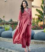 Mauve viscose spider floral embroiery embroidered nyra-cut kurta with palazzo