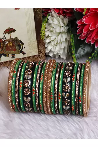 Traditional lac bridal chura set with best kundan-rhinestones design