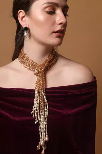 Coral dusk haar pendent necklace