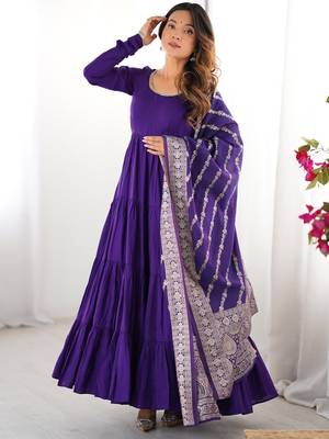 Purple Chanderi Anarakali Suit With Banarasi Silk Dupatta 1