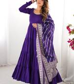 Purple Chanderi Anarakali Suit With Banarasi Silk Dupatta