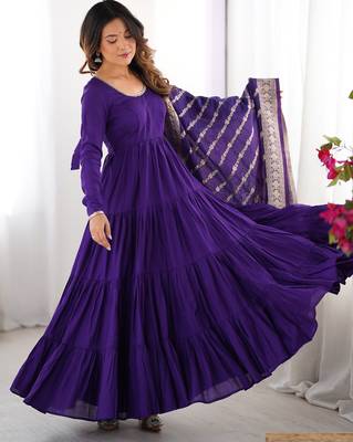 Purple Chanderi Anarakali Suit With Banarasi Silk Dupatta 2