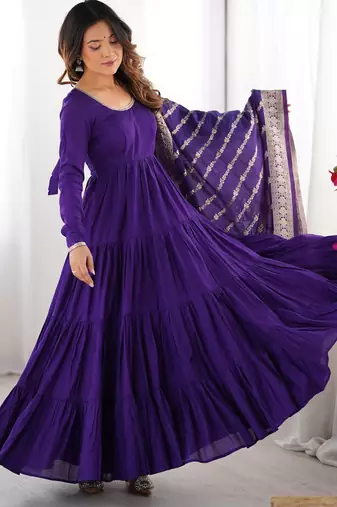 Purple Chanderi Anarakali Suit With Banarasi Silk Dupatta