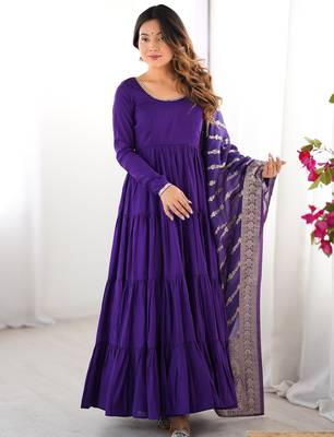 Purple Chanderi Anarakali Suit With Banarasi Silk Dupatta 3