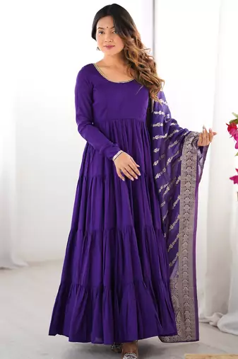 Purple Chanderi Anarakali Suit With Banarasi Silk Dupatta