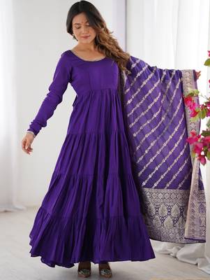 Purple Chanderi Anarakali Suit With Banarasi Silk Dupatta 4