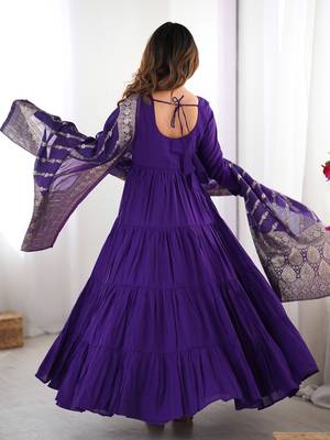 Purple Chanderi Anarakali Suit With Banarasi Silk Dupatta 5