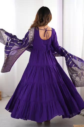 Purple Chanderi Anarakali Suit With Banarasi Silk Dupatta