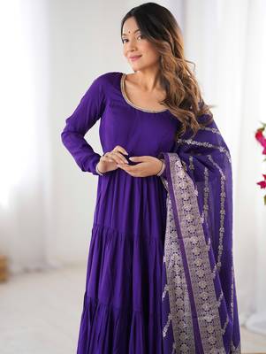 Purple Chanderi Anarakali Suit With Banarasi Silk Dupatta 6