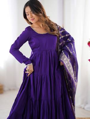 Purple Chanderi Anarakali Suit With Banarasi Silk Dupatta 7