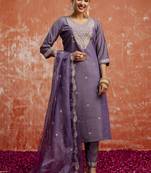 Lavender silk blend embroidered salwar suit
