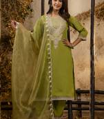 Parrot green silk blend embroidered salwar suit