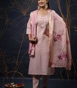 Baby pink shimmer silk embroidered salwar suit