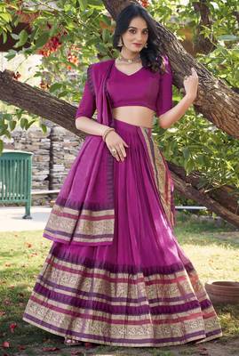pink chanderi silk zari weaving lehenga with blouse 6