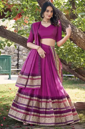 pink chanderi silk zari weaving lehenga with blouse