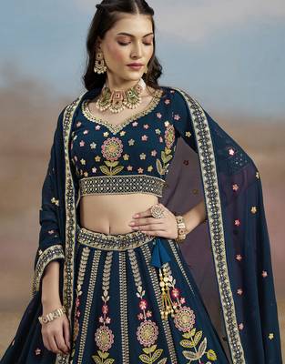 navy blue zari work georgettelehenga set choli with dupatta 7