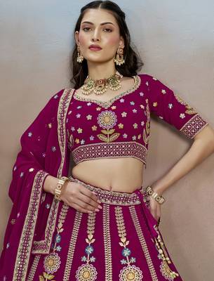 pink thread work georgette lehenga with blouse 6