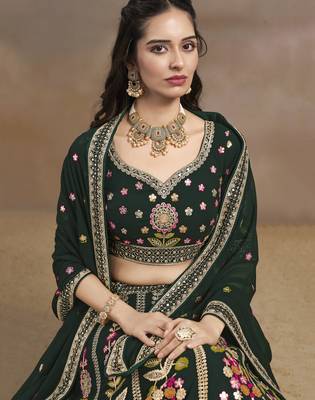 green sequins georgette lehenga set choli with dupatta with dupatta 7
