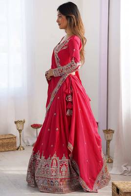 red coding work crepe silk lehenga set choli with dupatta 6