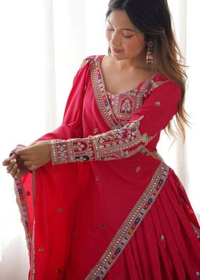 red coding work crepe silk lehenga set choli with dupatta 7