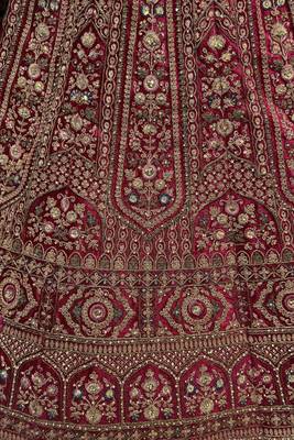 pink dori work velvet bridal lehenga set choli with dupatta with double dupatta 7