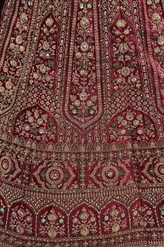 pink dori work velvet bridal lehenga set choli with dupatta with double dupatta