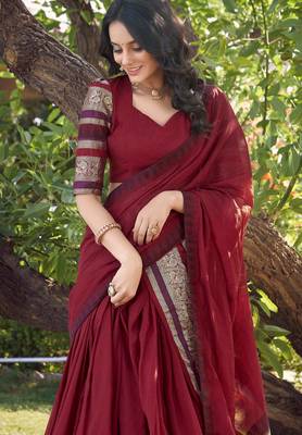 red chanderi silk zari weavinglehenga set choli with dupatta 6